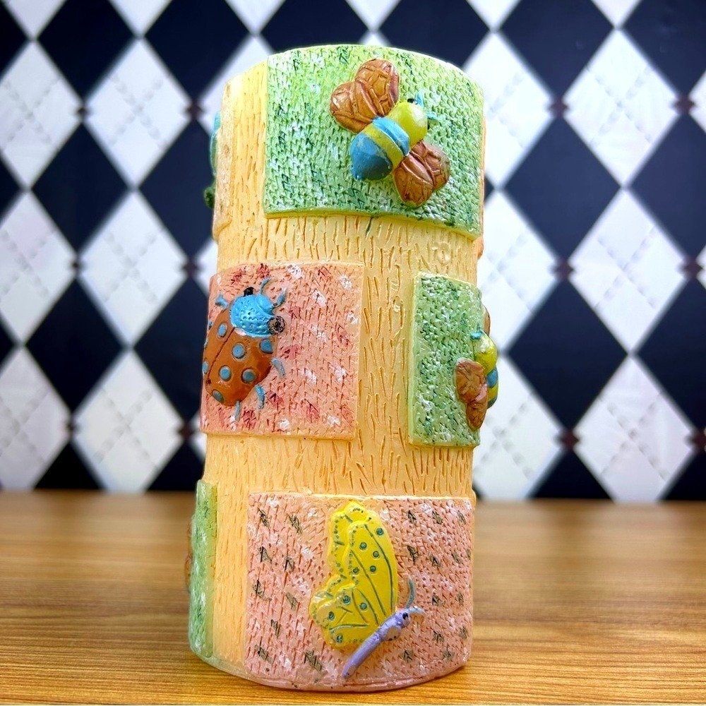Pastel Pillar Candle Whimsical Garden Insect Hand Painted Decor - Picture 4 of 7